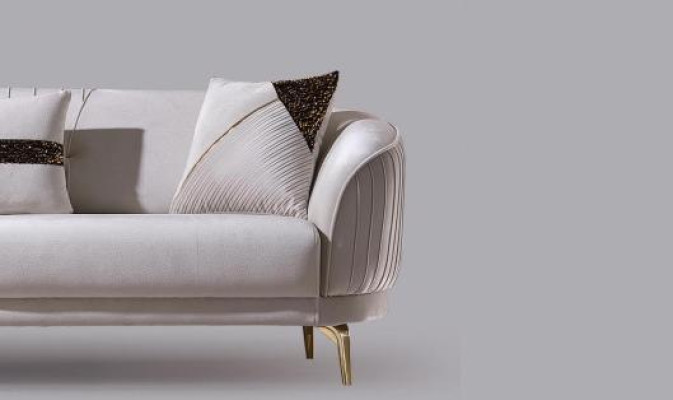 Canape trois places rembourre de meubles de luxe en velours en acier inoxydable blanc