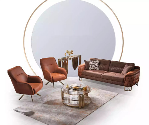 Fauteuil design capitonné pour salon en bois, moderne, de luxe, marron, salon