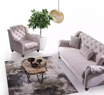 Salon classique Ensemble 3+1 Canapé Siège Canapé Rembourrage neuf Beige