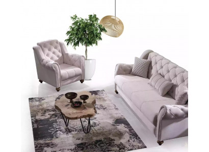 Salon classique Ensemble 3+1 Canapé Siège Canapé Rembourrage neuf Beige