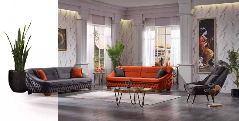 Ensemble de canapé 3+3+1 place, design de luxe moderne, canapés Chesterfield en tissu.