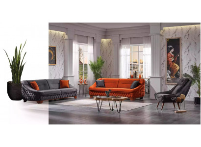 Ensemble de canapé 3+3+1 place, design de luxe moderne, canapés Chesterfield en tissu.