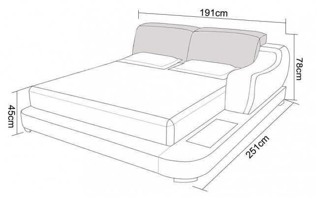 Design Bed XXL Lits géants Hôtel Rembourrage 200x200 Étagère multifonction USB en cuir