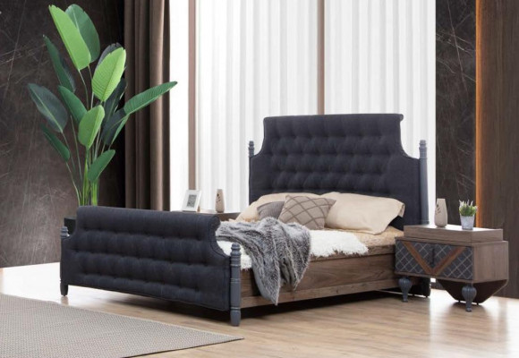 Lit Table de chevet Commode avec miroir Chambre à coucher 4 pièces Ensemble Chesterfield