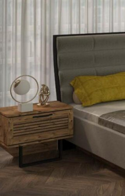 Stylische Schlafzimmermöbelkollektion mit Betten, Nachttischen und Kommoden