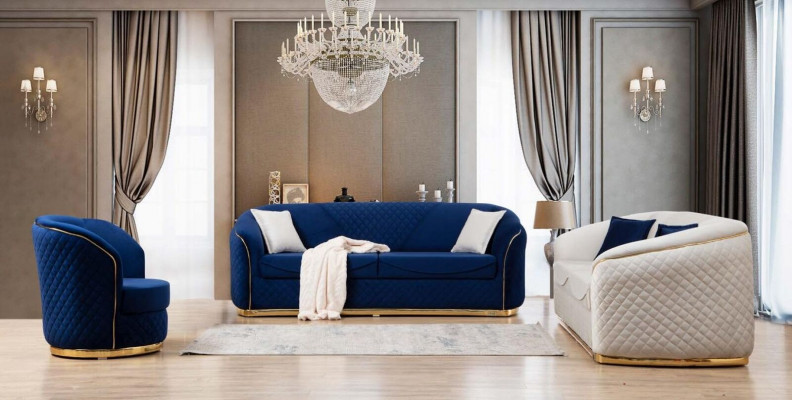 Ensemble de canapé 3+3+1 places Fauteuil Tissu Siège de conception Upholstery bleu