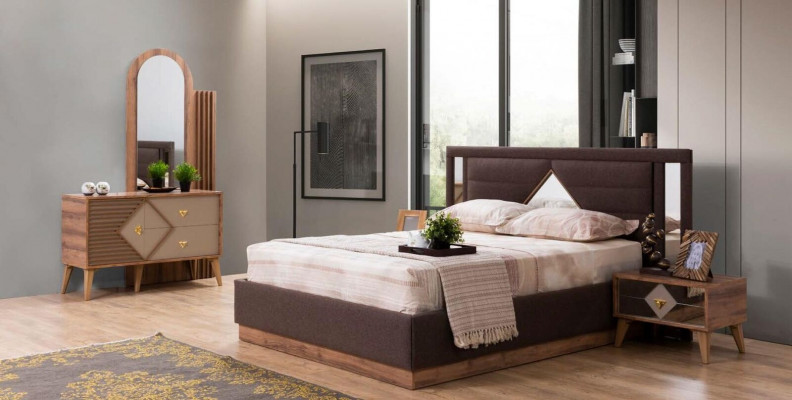 Lit Chambre Design Meubles de Luxe Lits 2x Tables de nuit Armoire 4 pièces
