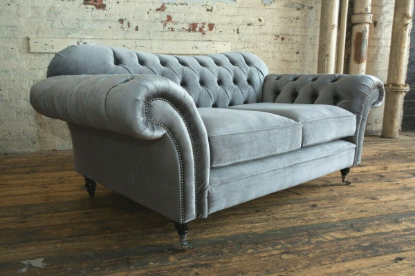 Chesterfield Original Canapé Textile Canapés Tissu Gris 200cm Canapé