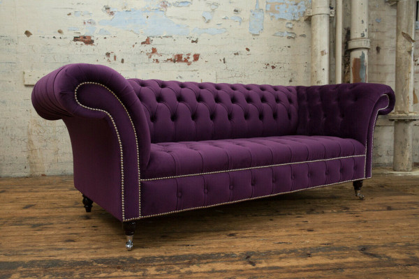 Chesterfield Original Canapé Canapé Textile Canapés en Tissu Violet 225cm