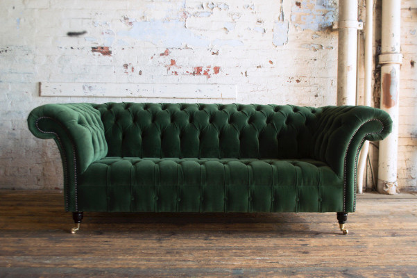 Classique Chesterfield Design Canapé 3 Places Canapé Velours Cuir grand vert neuf