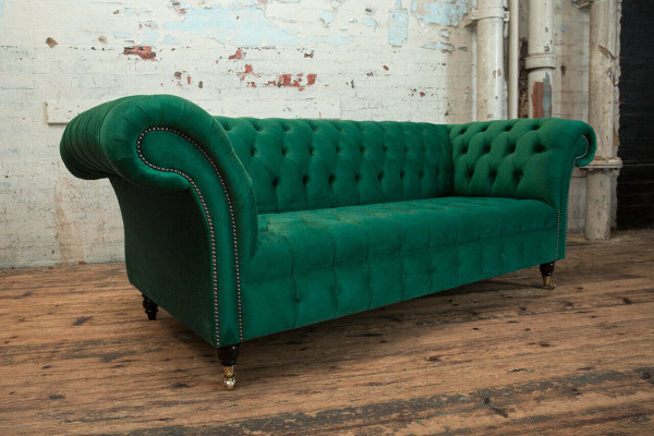 Canapé Chesterfield classique 3 places en velours vert design cuir nouveau