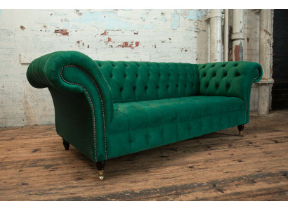 Canapé Chesterfield classique 3 places en velours vert design cuir nouveau