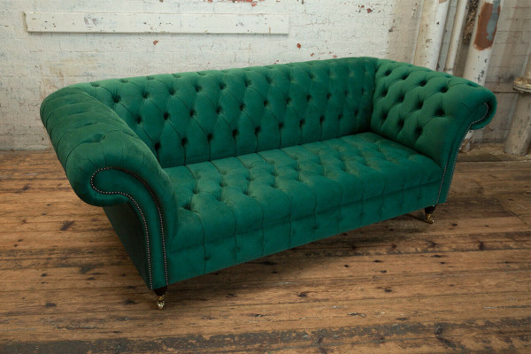 Canapé Chesterfield classique 3 places en velours vert design cuir nouveau
