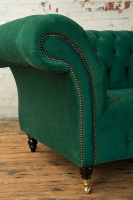 Canapé Chesterfield classique 3 places en velours vert design cuir nouveau
