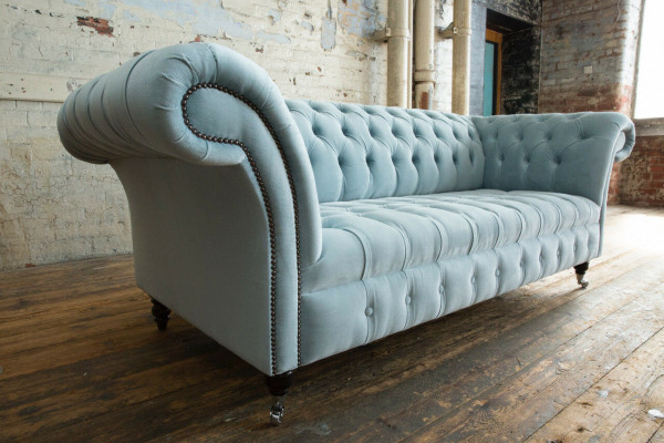 Canapé Chesterfield 3 places en cuir tissu moderne bleu
