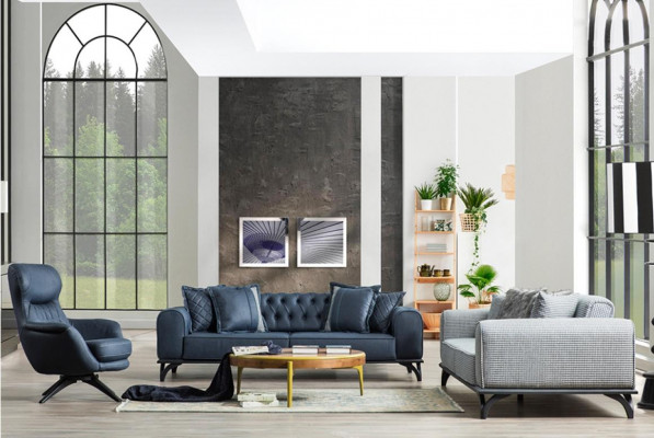 Fauteuil 1 place Confort de style moderne doux moyen Bleu Luxueux