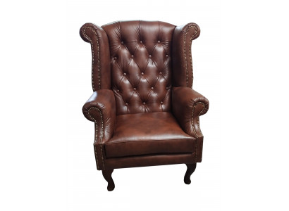 Chesterfield Fauteuil à oreilles Fauteuil en cuir Une place Salon Marron Moderne