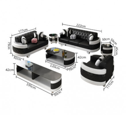 Ensemble de canapés de luxe moderne 3+2+1 places - canapé design rembourré neuf