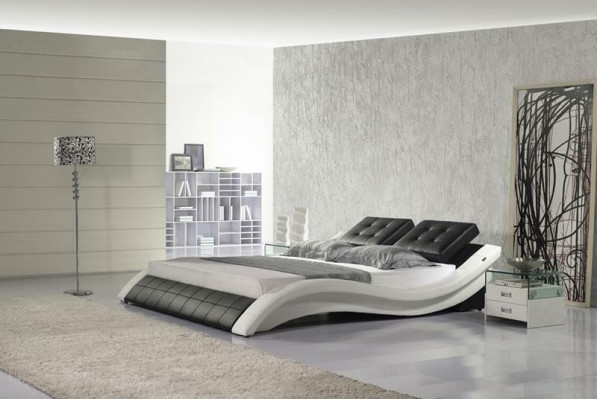 Lit double Lit design Lit de mariage Lit rembourré Chambre Lit en cuir neuf