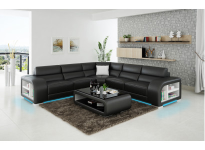 Canapé d'angle en cuir pour salon, paysage décoratif moderne, design de suite de canapé d’angle.