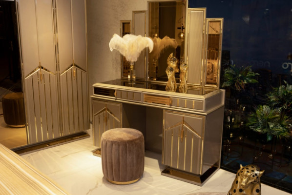 Chambre Lit Table de chevet Coiffeuse Miroir Armoire 6 pièces