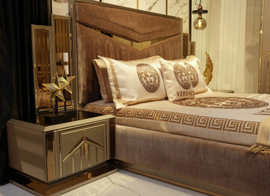Chambre Lit Table de chevet Coiffeuse Miroir Armoire 6 pièces