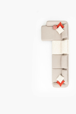 Canapé en forme de L, paysage vivant Beige Canapé 420x170 Mobilier design en tissu