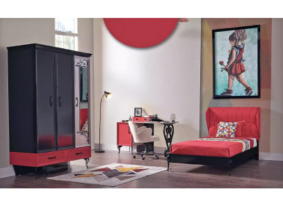 Chambre d'enfants Rouge Noir Classique Chambre complète Armoire Lit