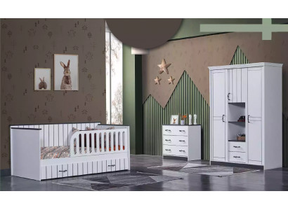 Salle des enfants en bas âge Chambre à coucher Lit Commode Armoire 3 pièces.