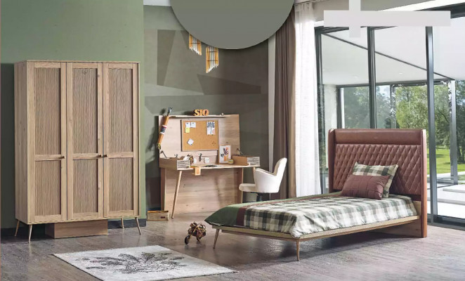 Suite de luxe pour enfants, lit Chesterfield, bureau, garde-robe, ensemble de 3 pièces.