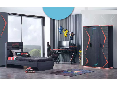 Chambre d'enfants pour joueur Chambre Lit Table Armoire 3 pièces.