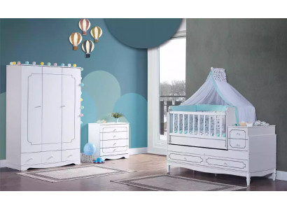 Chambre d'enfant Chambre d'enfants Lit Blanc Chambre de bébé Armoire à bébé Commode 3pcs.