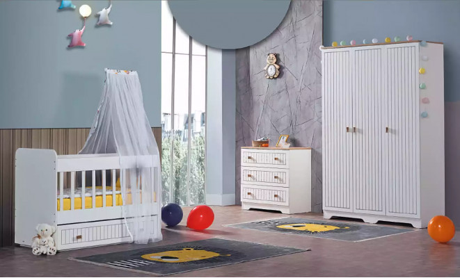 Chambre bébé complète Armoire Lit Chambre d'enfants Commode Bébé 3 pièces.