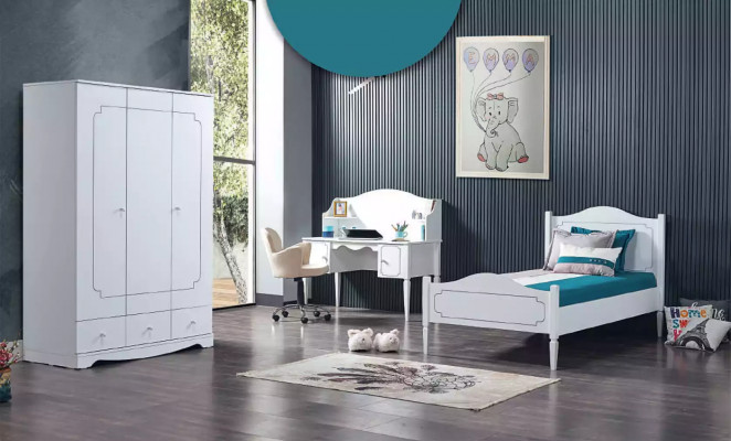Chambre complète Mobilier de chambre Bureau Lit Armoire 3 pièces.