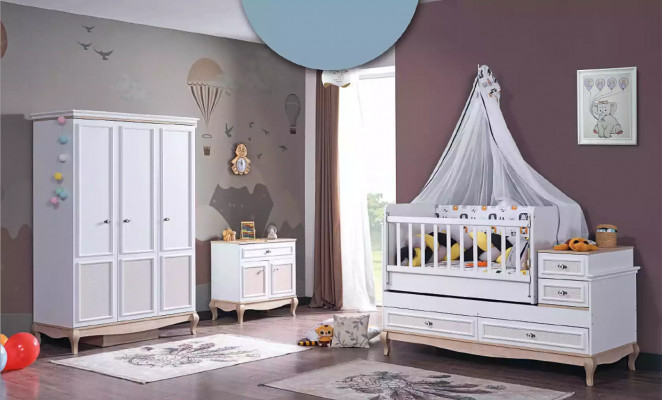 Lit de bébé Lit d'enfant Ensemble de lit Tiroir Blanc dans la chambre d'enfants moderne