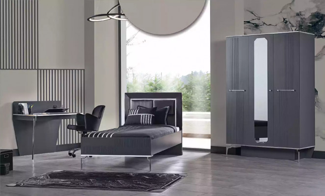 Lit mezzanine en bois design noir 120x200cm Cadre de lit rembourré