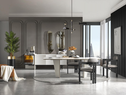 Ensemble de salle à manger Salle à manger Table à manger Chaises de luxe Espace repas 7 pièces Blanc