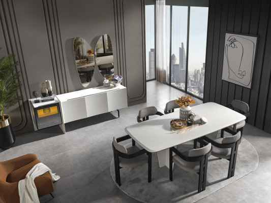 Ensemble de salle à manger Salle à manger Table à manger Chaises de luxe Espace repas 7 pièces Blanc