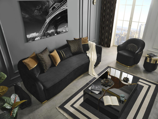 Design moderne Chesterfield Canapé 4 places Canapés 4 places Tissu Polyester Bleu nouveau