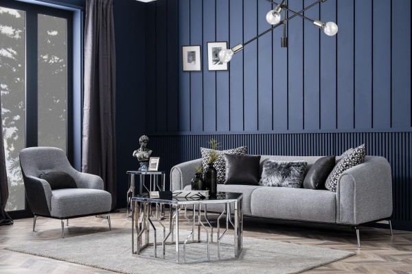 Canapé trois places canapés 3 places Tissu d'assise Gris Salon Moderne de Luxe