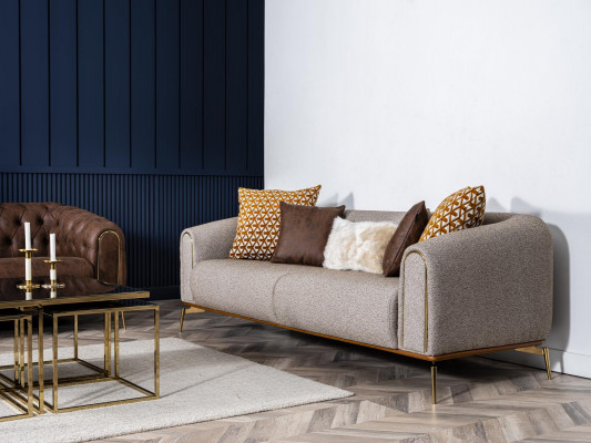 Canapé trois places Canapés trois places Design Moderne Tissu Gris Salon