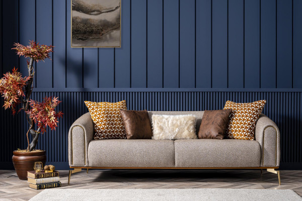 Canapé trois places Canapés trois places Design Moderne Tissu Gris Salon