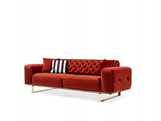 Canapé Chesterfield 3 places en tissu rouge, salon de luxe