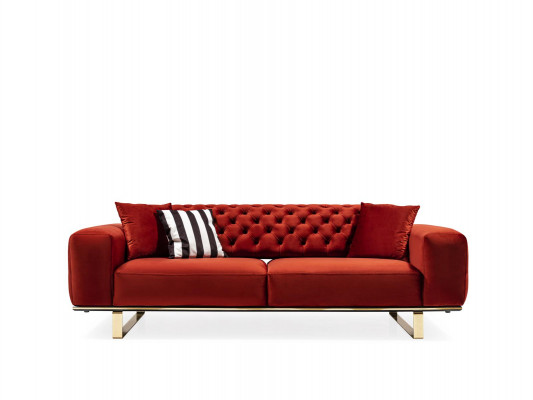 Canapé Chesterfield 3 places en tissu rouge, salon de luxe