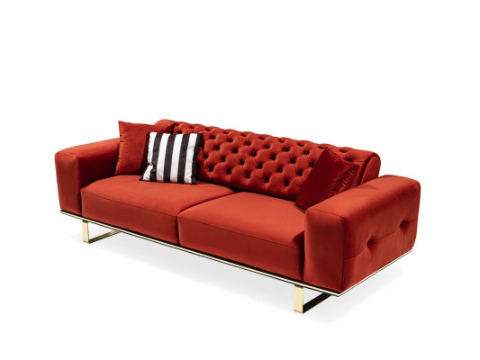 Canapé Chesterfield 3 places en tissu rouge, salon de luxe