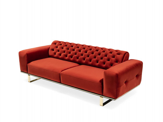 Canapé Chesterfield 3 places en tissu rouge, salon de luxe