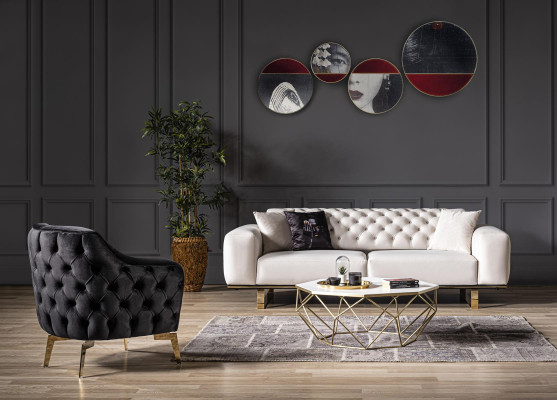 Canapé Chesterfield trois places 3 canapés en tissu blanc pour le salon, de luxe