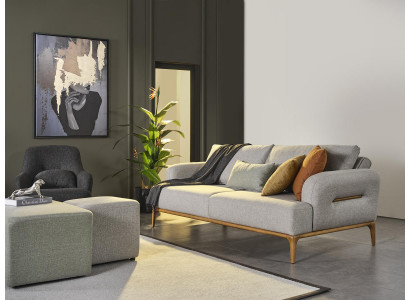 Canapé moderne à trois places 3 canapés design Gris Moderne Tissu Polyester neuf