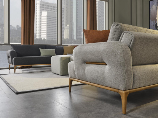 Canapé moderne à trois places 3 canapés design Gris Moderne Tissu Polyester neuf
