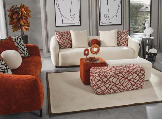 Tabouret 3x Tabouret Pouf Siège Pouf Tissu Tissu Repose-Pieds Salon